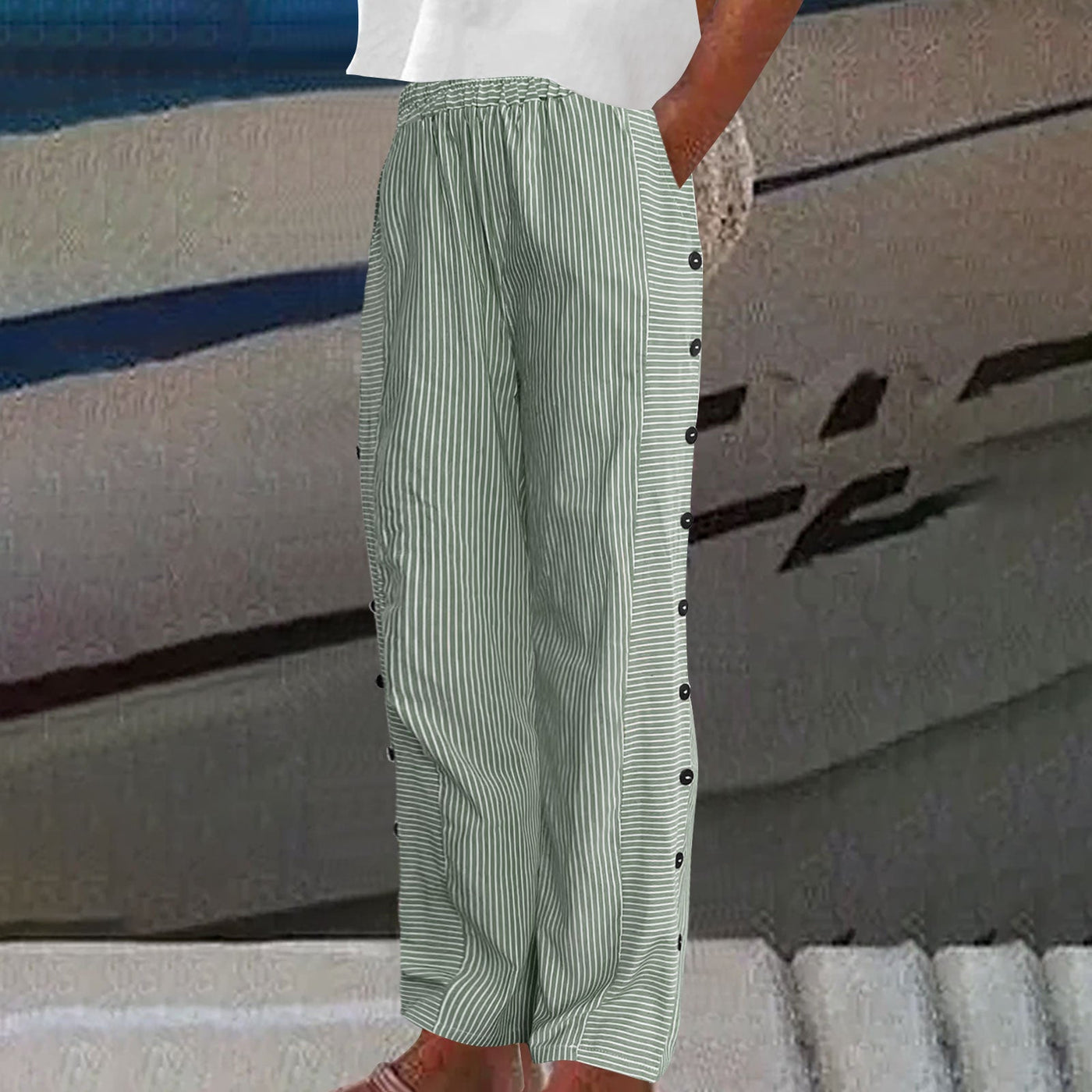 セラ™ - ストライプボタンアクセントパンツ